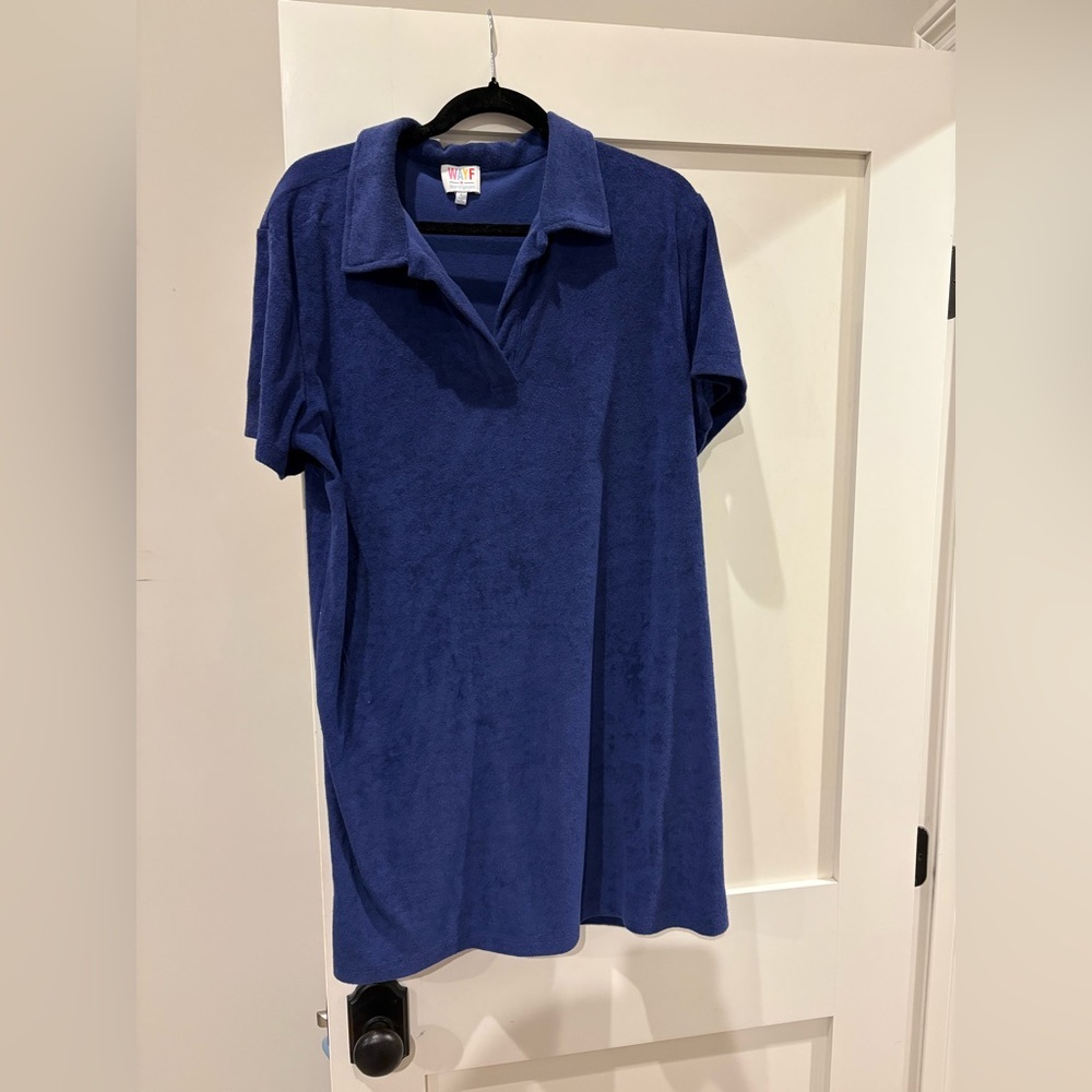 WAYF Blue Terry Polo Dress